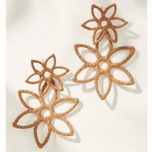 NWT Anthropologie Raffia Double Flower Earrings 3-inch